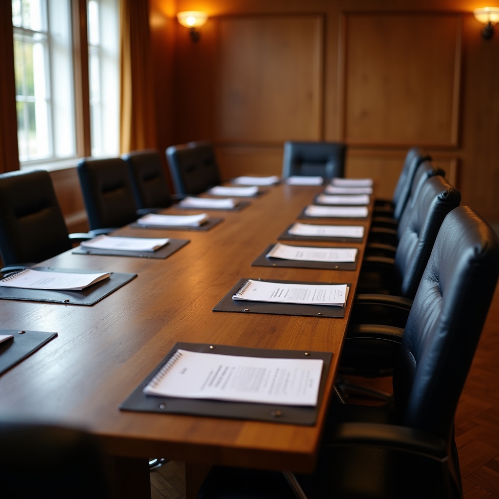 Besprechungsraum mit Holzverkleidung und Tisch, in dem der Workshop stattfindet